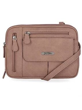 MultiSac Crossbody Bag Rose Pink Vegan Leather Travel Purse Multiple Pockets